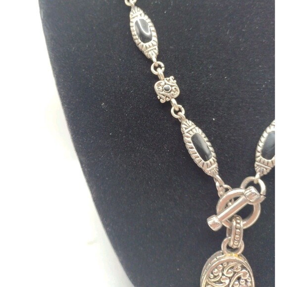 Sterling Silver 18" Necklace 63g Southwestern Enamel Bead 8.6mm Toggle Pendant - Picture 9 of 16